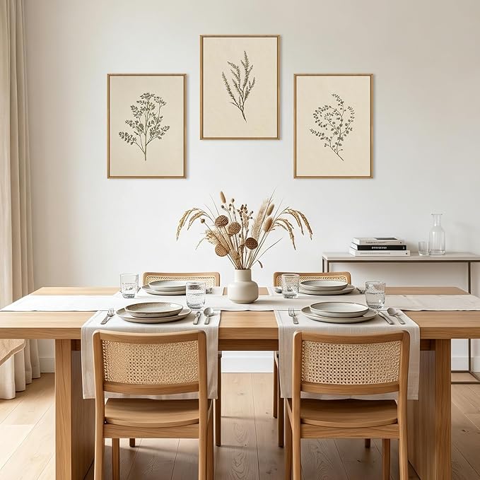 ANHUIB Neutral Beige Floral Canvas Wall Art Large Cream Botanical Wall Decor Vintage Minimalist Modern Paintings 24x36 Inch Set of 3 for Living Room Dining Room Bedroom