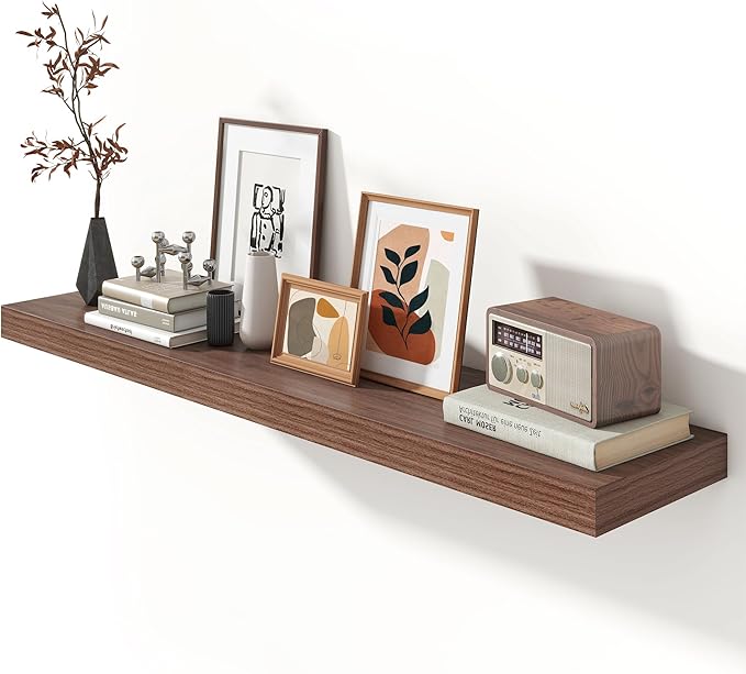 FLYJOE Deep Floating Shelves, 55 Inch Walnut Shelves Set of 1 | 12 Inch Deep Shelves for Wall, 55'' x 12'' Rustic Wood Shelves for Bathroom Living Room Laundry Room Kitchen