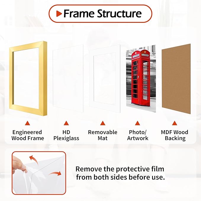 Picture Frames, 8.5 by 11 Diploma Frame, Gold Photo Poster Frames with Clear Plexiglass, 8.5 x 11 Wall Hanging Certificate Frame for Collage Office Home Wall Decor, 2 Pack
