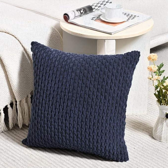 Fancy Homi 2 Packs Navy Blue Decorative Throw Pillow Covers 26x26 Inch for Couch Bed Sofa, Modern Farmhouse Boho Home Decor, Soft Cute Plush Corduroy Cushion Case 66x66 CM