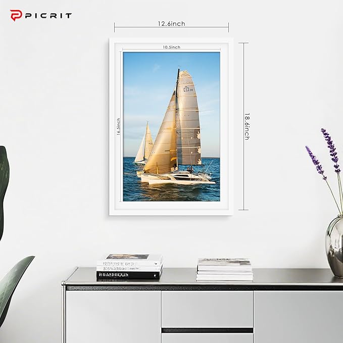 Picrit 13x19 Poster Frame Set of 12, Display Pictures 11 x 17 with Mat or 13 x 19 without Mat, White Wall Gallery Photo Frames Display for Home Decor