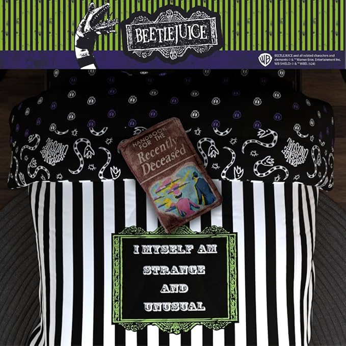 Collectibles Beetlejuice For The Recently Deceased Book Bedding Super Soft Plush Decorative Throw Pillow, 14 in X 9 in, (Officially Licensed Product) By Franco