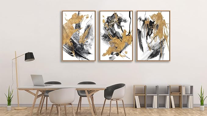 Large Modern Painting Wall Art for Living Room Natural Wood Float Framed Art Set of 3 Abstract Canvas Pictures Minimalist Artwork Canvas Prints for Bedroom Home Office Wall Decor 16X24inX3pcs