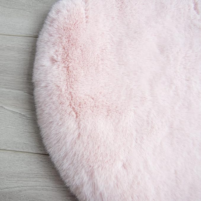 ORINOVA Pink Round Rug 5ft Washable Fluffy Faux Rabbit Fur Area Rugs for Living Room Shag Circle Nursery Rugs for Bedroom Cute Décor