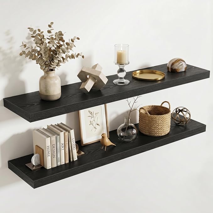 Acovy 10" Extra Deep Floating Shelves for Wall, 48" Long Wood Wall Shelves Set of 2 for Bathroom Bedroom Kitchen Living Room Laundry Room, Modern Floating Shelf for Home Decor