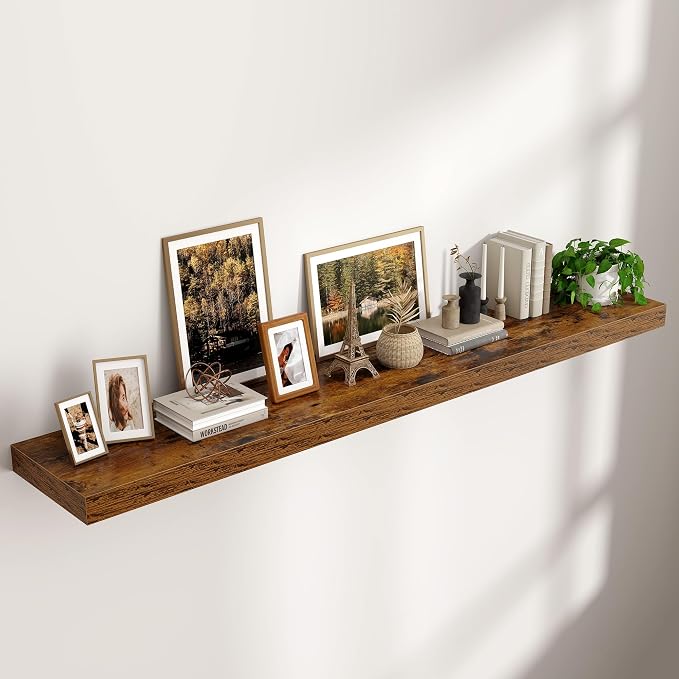 72" Wide x 12" Deep Floating Shelves for Wall, Rustic Brown, 1-Pack | Engineered Wood Wall Shelves with Invisible Brackets for Living Room, Bedroom, Bathroom, Office & Kitchen Storage