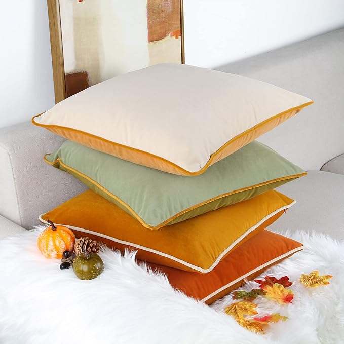 Btyrle 8-Colors Velvet Throw Pillow Covers 18x18 Inch Set of 4 Decorative Velour Pillowcases Modern Double-Colored Cushion Covers for Sofa Couch,Green/Yellow