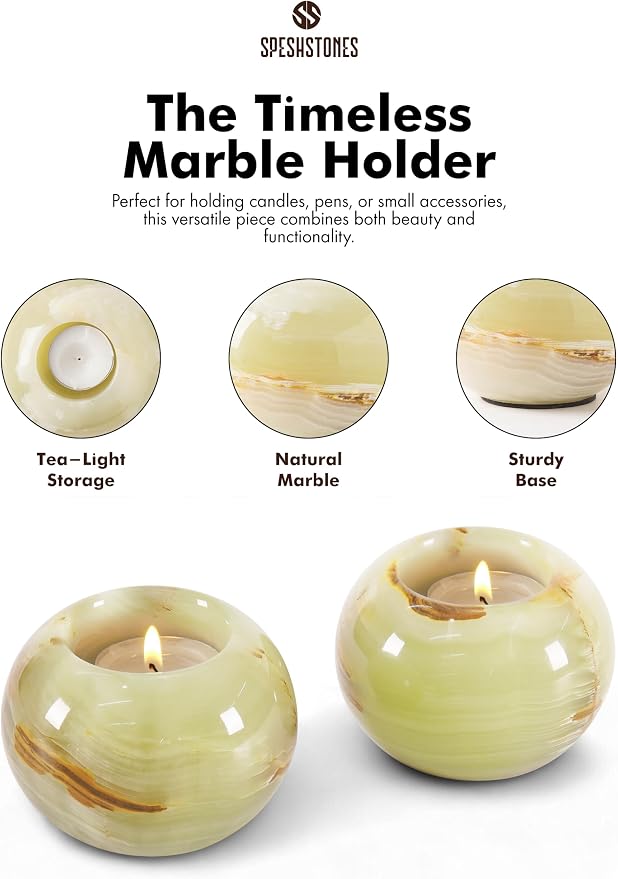 Marble Tealight Candle Holder 4 Inch Green Onyx Votive Candle Holders for Tables Centerpieces, & Home Decor, Decorative Candles Holders for Wedding Gifts