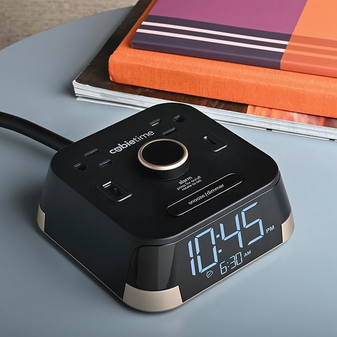 The Original Brandstand CubieTime | User Friendly & Convenient Alarm Clock Charger | 1 USB-A & 1 USB-C Port | 2 Tamper Resistant Outlets | As Seen in Top Hotel Brands