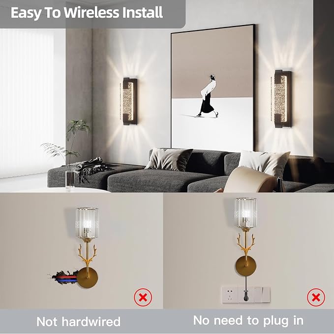 camuucci Battery Operated Wall Sconce Rechargeable Battery Powered 12000mAh Wall Light Indoor Not Hardwired Wall Lamp Fixtures for Bedroom Living Room 1Pack