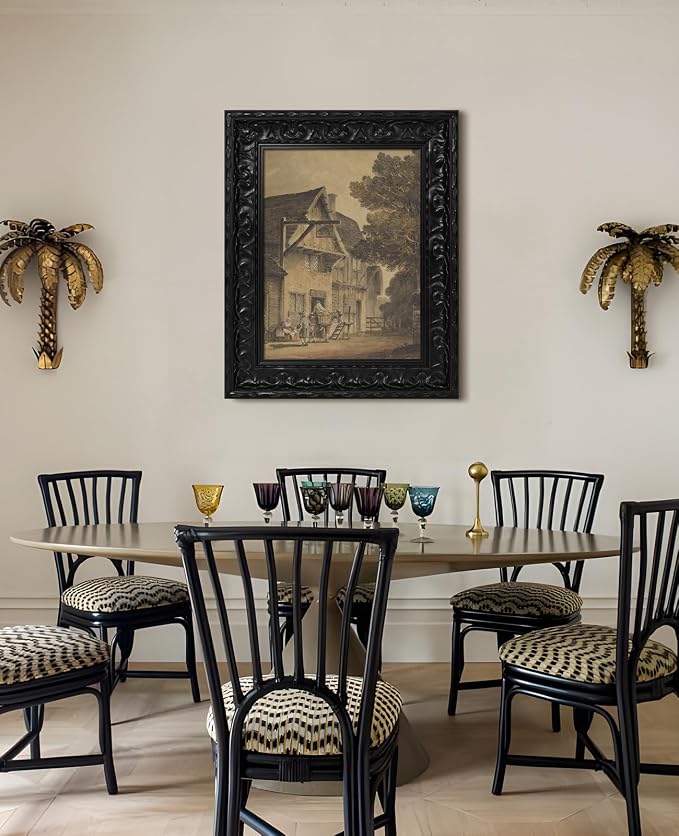 Antique DIY Wood Frame for 20x24 Canvas Paintings, No Front & Back, 2.6" Wide Vintage Frames For Baroque Victorian Wall Art Prints Class Artwork Designer, Home Office Gallery Decor (Black)