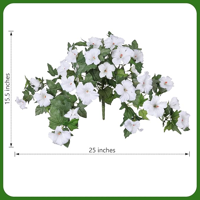 HyeFlora Artificial Flowers for Outdoors 2PCS Faux Petunias Silk Fake Flowers for Outside Planter UV Resistant Realistic Home Garden Porch Decor (White)