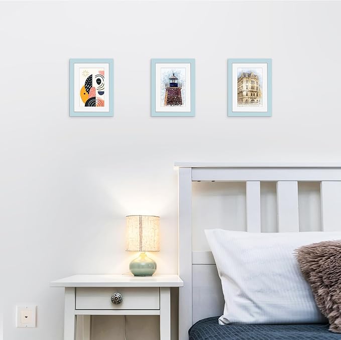 Picrit 5x7 Picture Frame for Wall Mounting or Table Top Display, Set of 12, Display 4x6 with Mat or 5x7 without Mat, Blue