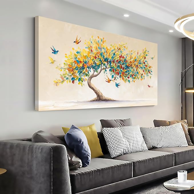 Ggaafet Bright Colorful Tree Wall Art for Bedroom Canvas Oil Painting Prints Beautiful Tree of Life Art Deco Modern Artwork Office Family Dining Room Decor
