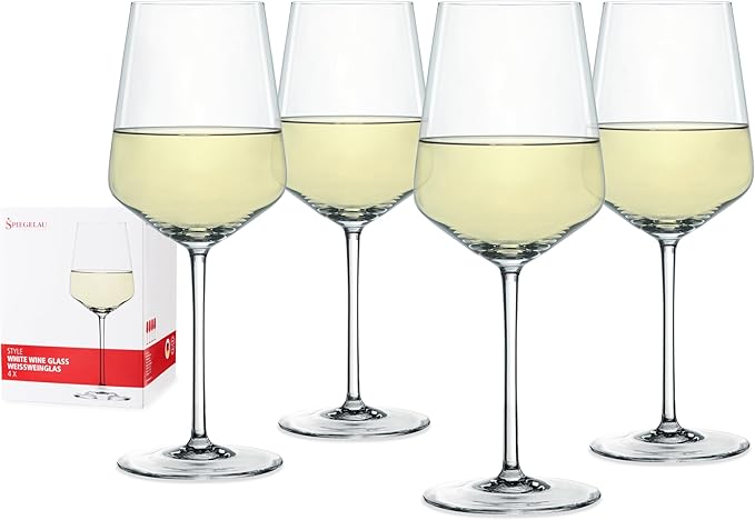 Spiegelau Style Crystal White Wine Glasses Gift Set, Elegant Stemmed Wine Glasses, Stylish Glassware for Dinner Party, Home Bar, Wedding Gifts, Birthday Gifts, Hosting Essentials, 15.5 oz, Set of 4