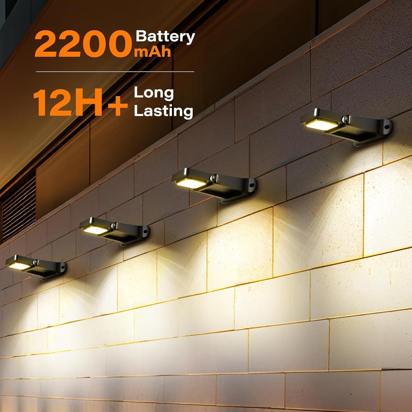 200LM Solar Wall Lights Outdoor 6 Colors, 2200mAh Long Lasting Solar Powered Deck Lights, 360° Adjustable Porch Light IP65 Waterproof, Glass Panel Fence Light for Gutter, Step, 2 Pack