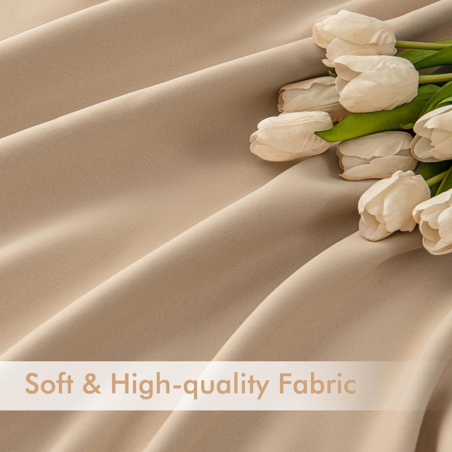 MIULEE Beige Back Tab Blackout Curtains 54 Inches Long 2 Panels Set for Living Room Bedroom Privacy, Rod Pocket/Pinch Pleat Thermal Insulated Room Darkening Pleated Light Blocking Drapes