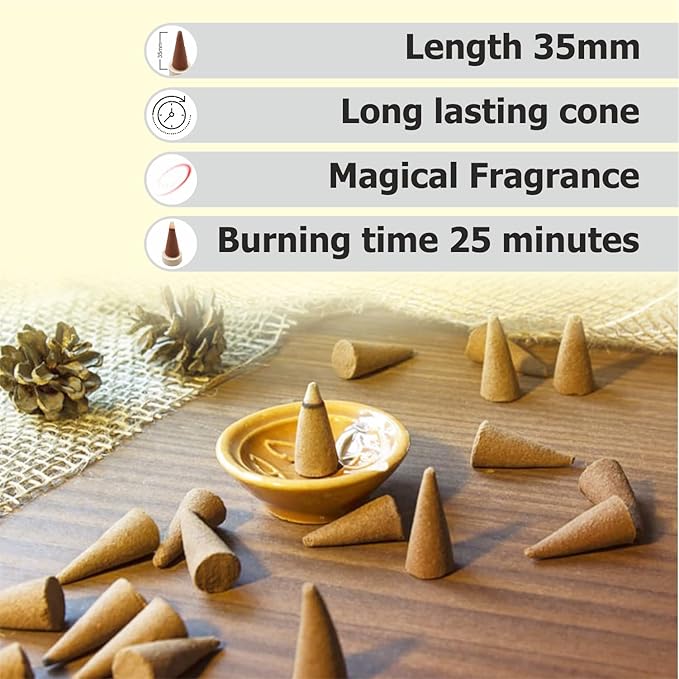 ARO VATIKA Vedic Sandalwood Natural Masala 120 Incense Cones in Pack of 12 Boxes |12 Assorted Fragrances Dhoop Cones | Best for Prayer, Reiki, Meditation and Relaxation | Burn time- 25 Mins