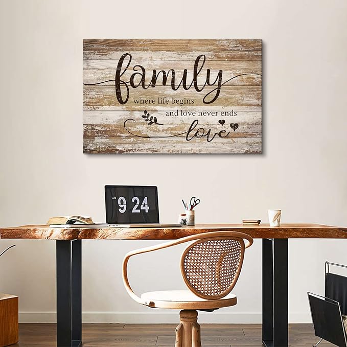 Extra Large Family Wall Art Kitchen Wall Decor Inspirational Quotes Rustic Brown Poster for Dining Room Vintage Farmhouse Painting Motivational Pictures Canvas Print Living Room Home Decoration 32x48”