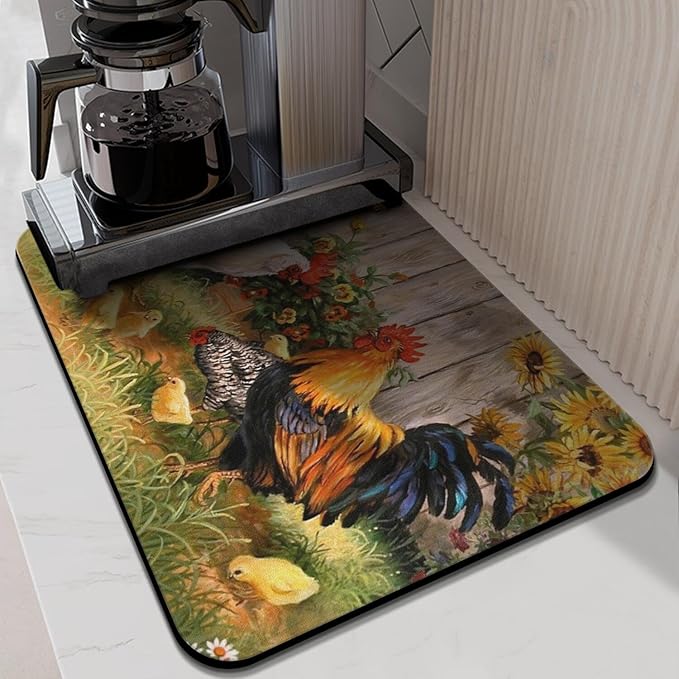 Fun Coffee Mat 24inx18in,Coffee Bar Mat for Countertops,Absorbent Hide Stain Anti-Slip Coffee Bar Accessories Fit Under Coffee Machine Mat,dish Drying Mats for Kitchen