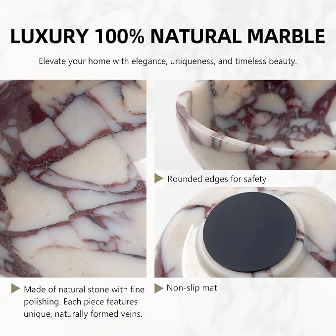 Luxury Natural Marble Catchall Bowl – Small 5.9-Inch Calacatta Viola Marble for Entryway Table Key Holder, Decorative Jewelry Dish for Bedroom, Trinket Tray for Home Decor