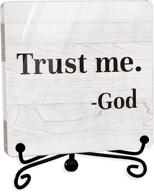 Modern Farmhouse Decor, Home Decor For Living Room, Boho Chic Aesthetic Shelf Decorations, Christian Trust Me God Acrylic Sign, Farmhouse Entryway Tv Stand Fireplace Coffee Table Decoration (16)