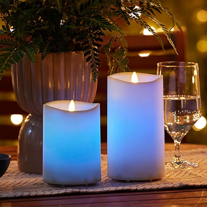Luminara Outdoor Flameless LED Coloring Changing Candle Melted Edge 3.75" x 5.3" Real Moving Flame Battery Operated Timer Plastic Weather-Resistant
