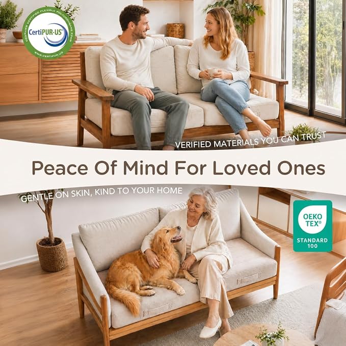 Codi Thick Replacement Couch Cushions, Upholstery Foam with Washable Covers for Sofa Cushion Chair Meditation - 24 × 24 × 5 Inch, High Density Foam, Ivory