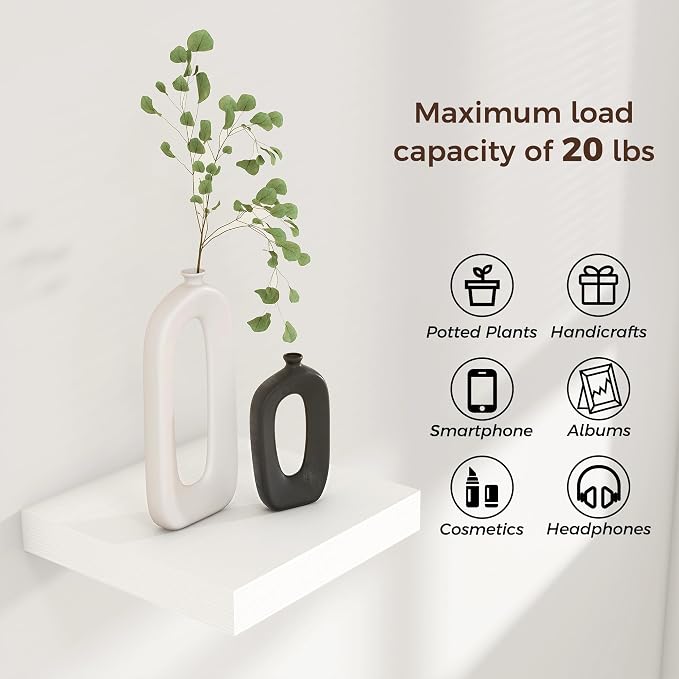 Venusmiles 8"x8" Square Floating Shelves for Wall, White Finish, 3-Pack | Engineered Wood Wall Shelves with Invisible Brackets for Living Room, Bedroom, Bathroom, Office & Kitchen Storage