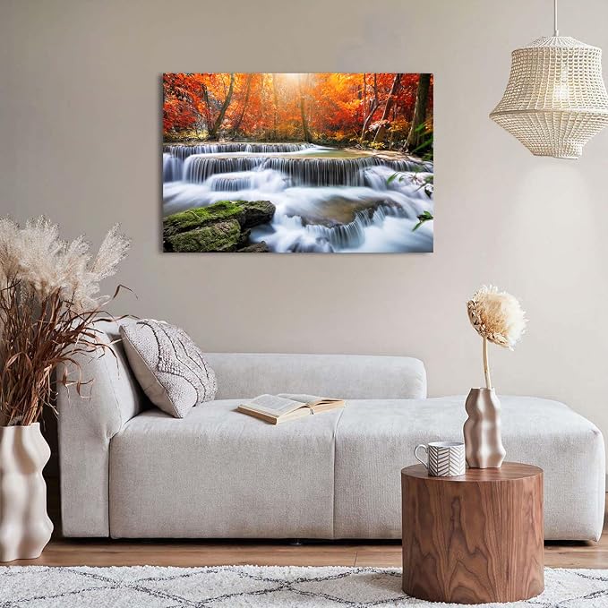 National Park Landscape Wall Art Colorful Maple Trees Wall Decor Country Waterfall Painting Canvas Prints Autumn Scenery Pictures Vintage Artwork for Living Room Office Bathroom Home Decoration 24x36"