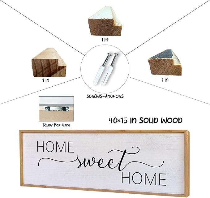 Home Sweet Home Sign Wall Decor 40”X15” Master Family Room Above Bed Beautiful Living Room Above Couch Sign Large Rustic Farmhouse Wood Framed Entryway Hanging Wall Art Decoration (Wood)