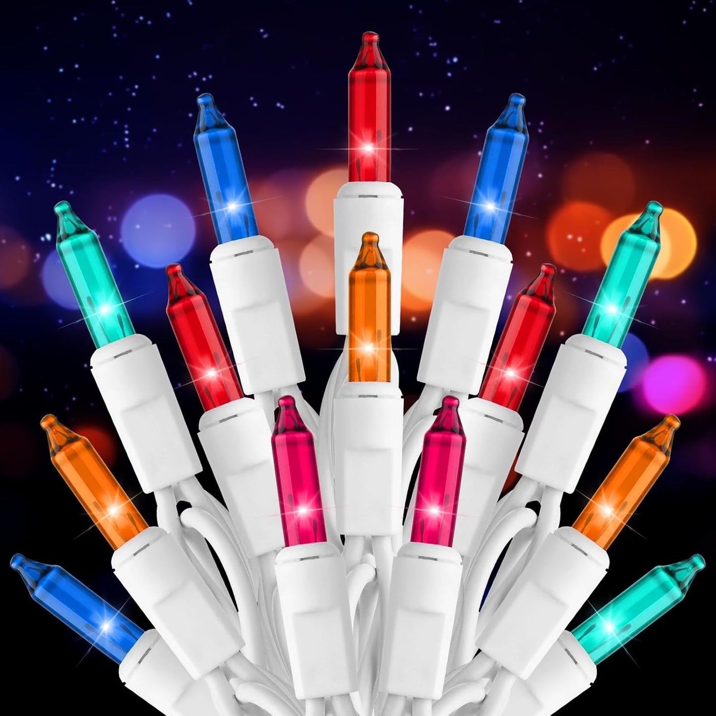 Brightown Multicolor Christmas Mini String Lights, 100-Count 26.5ft Incandescent Bulb Fairy Lights for Indoor Holiday Decor, Christmas Tree Garland Wedding Party Multi-Use Xmas Decoration, White Wire