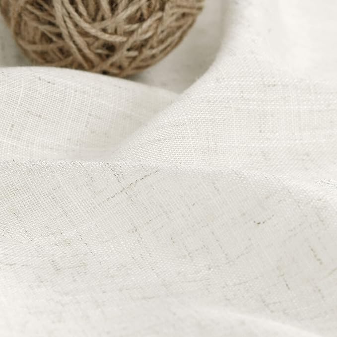 Nanspring Linen Textured Half Curtains for Windows Back Tab Rod Pocket Window Toppers Valances Cream Semi Sheer Translucent Privacy for Home Office Guest Room Cabinet Laundry Room 2 Panels Set 52x26