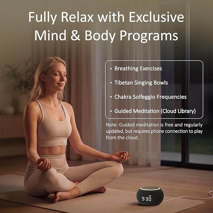 Hotmoon Alarm Clock with Sound Machine for Sleep, Luna Pro Dual-Stage Smart Alarm, 507 Sounds & 10 Healing Frequencies (108-963Hz), Pink Green Brown White Noise for Sleeping Adults Meditation, Plug In