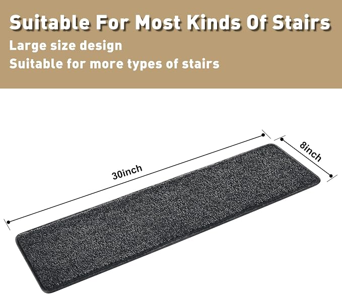 PURE ERA Carpet Stair Treads Tape Free Non Slip Indoor Stair Carpet Stair Protectors Pet-Friendly Non-Slip Skid Resistant Washable Reusable 8" x 30"(7 Pieces,Black)