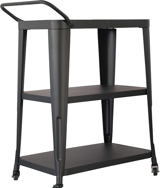 AC Pacific Harold 3-Tier Metal Rolling Cart with Swivel Rollers, Durable Utility Table on Wheels with Handle, All Metal Frame for Easy Mobility, Versatile Kitchen Stand for Bar or Serving Use, Black