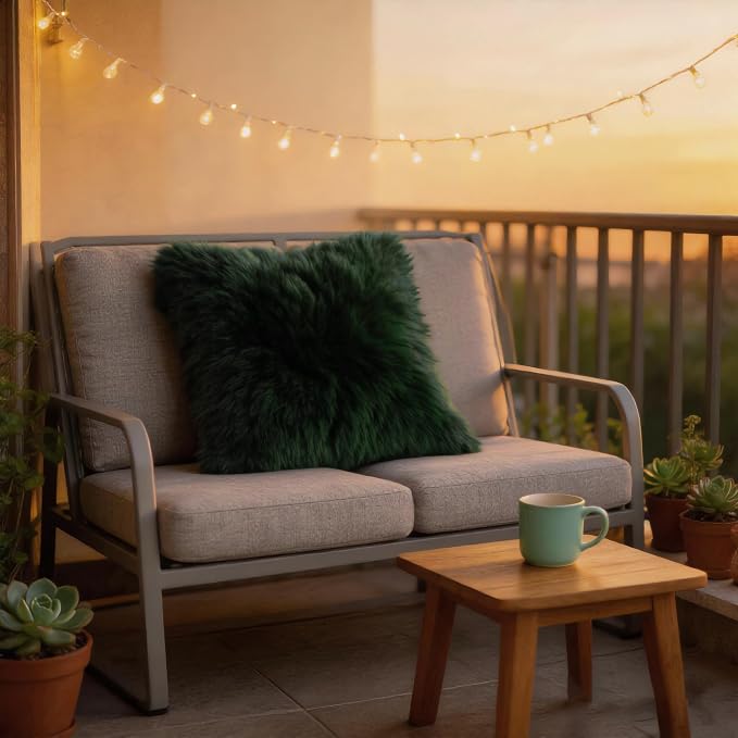 Luxury Soft Fur Sheepskin Fleece Cushion Cover Pillowcase Decorative Throw Pillows Covers, No Pillow Insert, 1pc (Forest Green, 18"×18")