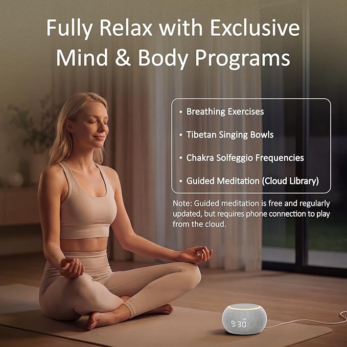Hotmoon Alarm Clock with Sound Machine for Sleep, Luna Pro Dual-Stage Alarm, 507 Relaxing Sounds, Smart Night Light & Timer, Pink Green Brown White Noise Machine for Sleeping, Plug in, Cool Gray
