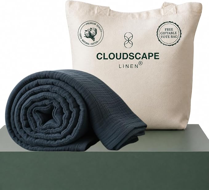 CLOUDSCAPE 4 Layer Muslin Blanket for Adults - 100% Cotton Throw Blanket - 50"x70" Oversized Gauze Throw for Sofa, Couch - Soft Lightweight Breathable Muslin Cotton Throws for Summer - Ensign Blue
