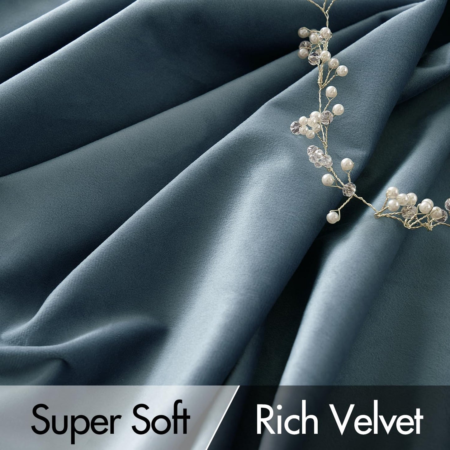 MIULEE Stone Blue Velvet Curtains 96 inches Long 2 Panels - Luxury Pinch Pleated Room Darkening Window Drapes for Bedroom Living Room Thermal Insulated Super Soft, Back Tab Rod Pocket Light Blue