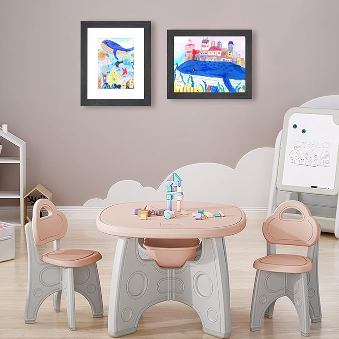 KINLINK 8.5x11 Kids Art Frame Set of 2, Solid Wood Kids Artwork Frames Changeable with Front Opening Hold 150 Pictures, Art Frames for Kids Art with Mat，without Mat 8.5x11 Picture Frame Black Wood
