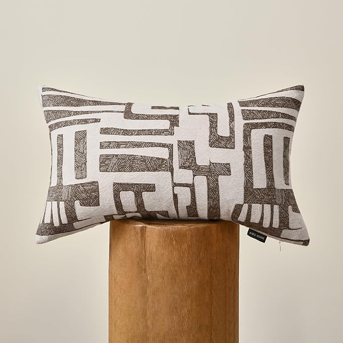 Lumbar Pillow Cushion Cover 20x12 Inch, Double-Sided Geometric Pattern Pillow Covers, Modern Designer Original Pillowcase for Sofa, Bed, Rattan Chair, Bedroom, Living Room(Brown)