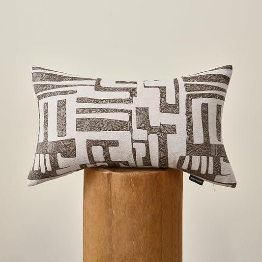 Lumbar Pillow Cushion Cover 20x12 Inch, Double-Sided Geometric Pattern Pillow Covers, Modern Designer Original Pillowcase for Sofa, Bed, Rattan Chair, Bedroom, Living Room(Brown)
