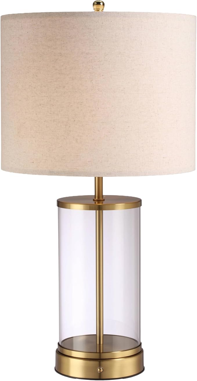 O’Bright Luma - Battery Powered Table Lamp, Cordless Glass Bedside Lamp with Rechargeable 10,000mAh Battery, Full Size 24 Inch Height, Touch Dimmer, Type-C Charging, Clear Glass Design, Antique Brass