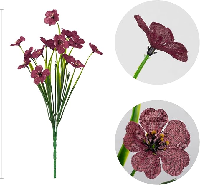 LikSoor 21 Bundles Artificial Outdoor UV Resistant Flowers No Fade Fake Outside Flowers Plastic Greenery Faux Shrubs Garden Porch Window Box Home Decoration (Wine Red)