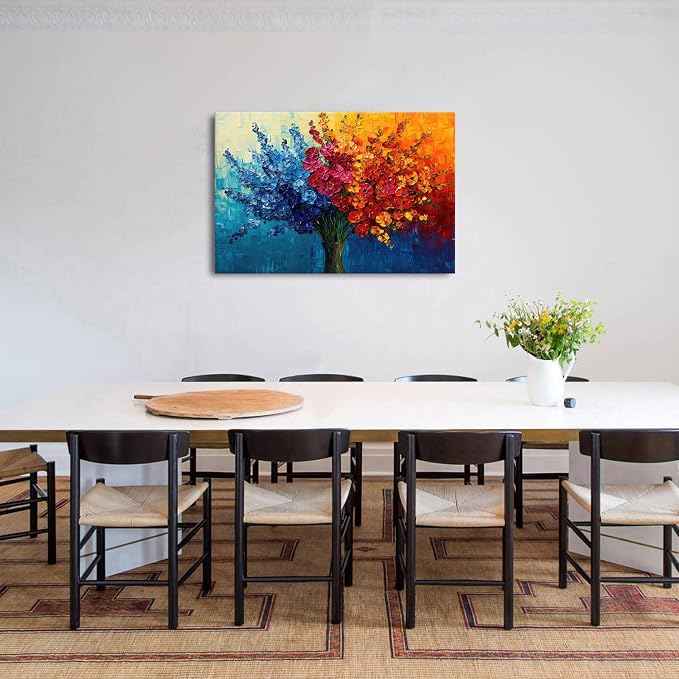 Abstract Wildflower Wall Art for Living Room Bedroom Decor Nature Flower Painting Print Blue Red Yellow Bouquet Pictures Colorful Floral Poster Modern Artwork Bathroom Kitchen Home Decoration 24x36in