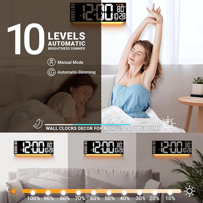 16.5" Large Digital Wall Clock with Remote Control, Auto-Dimming LED Display with Date Temp, Big Number Wall Mount Decor Clock for Seniors, Classroom, Dorm, Home, Office, Gym White