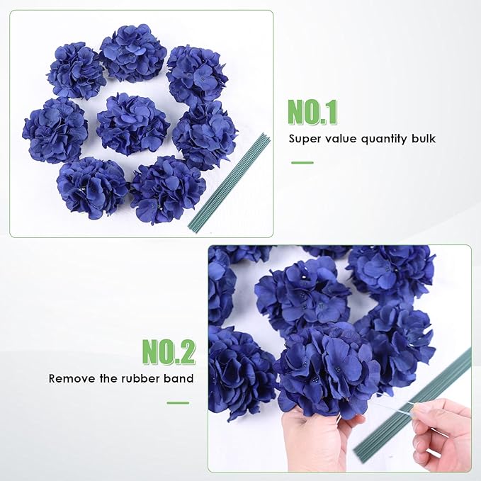 AVIVIHO 65pcs Fake Flowers Navy Blue Hydrangea Artificial Flowers Bulk (Not Squished, No Steaming Need) Silk Flowers with Stems for Wedding Decor,Home,Baby Shower,Table Centerpieces Decoration