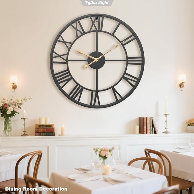 Pytha Sight 14 Inch Large Wall Clocks for Living Room Decor,Big Silent Battery Operated Metal Wall Clock,Rustic Modern Farmhouse Roman Numerals Wall Clock for Kitchen,Office,Bedroom,Dinng Room