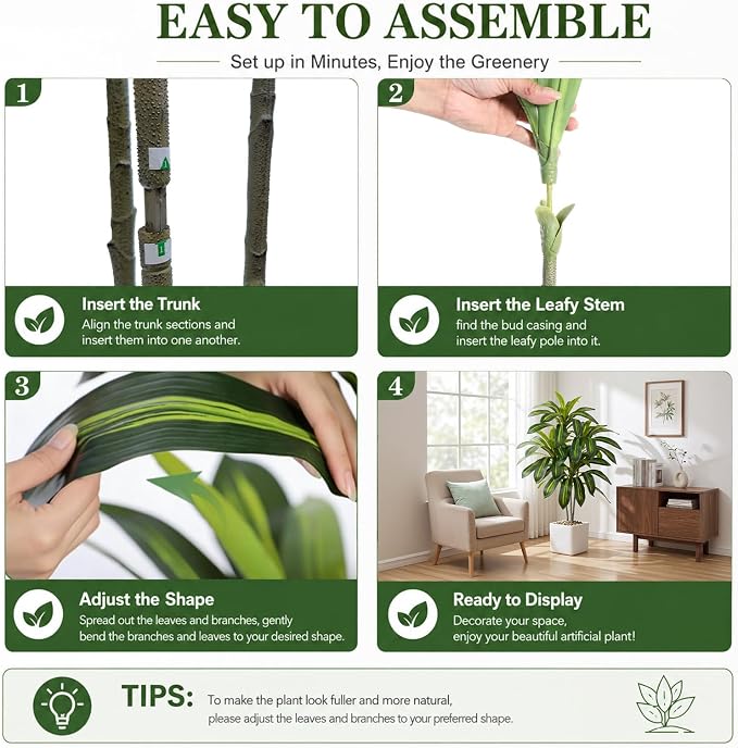 Artificial Dracaena Tree-4FT Fake Plants with White Planter-Artificial Plants Indoor Floor Plant in Pot-Tropical Fake Yucca Potted Tree for Home Office Living Room Decor